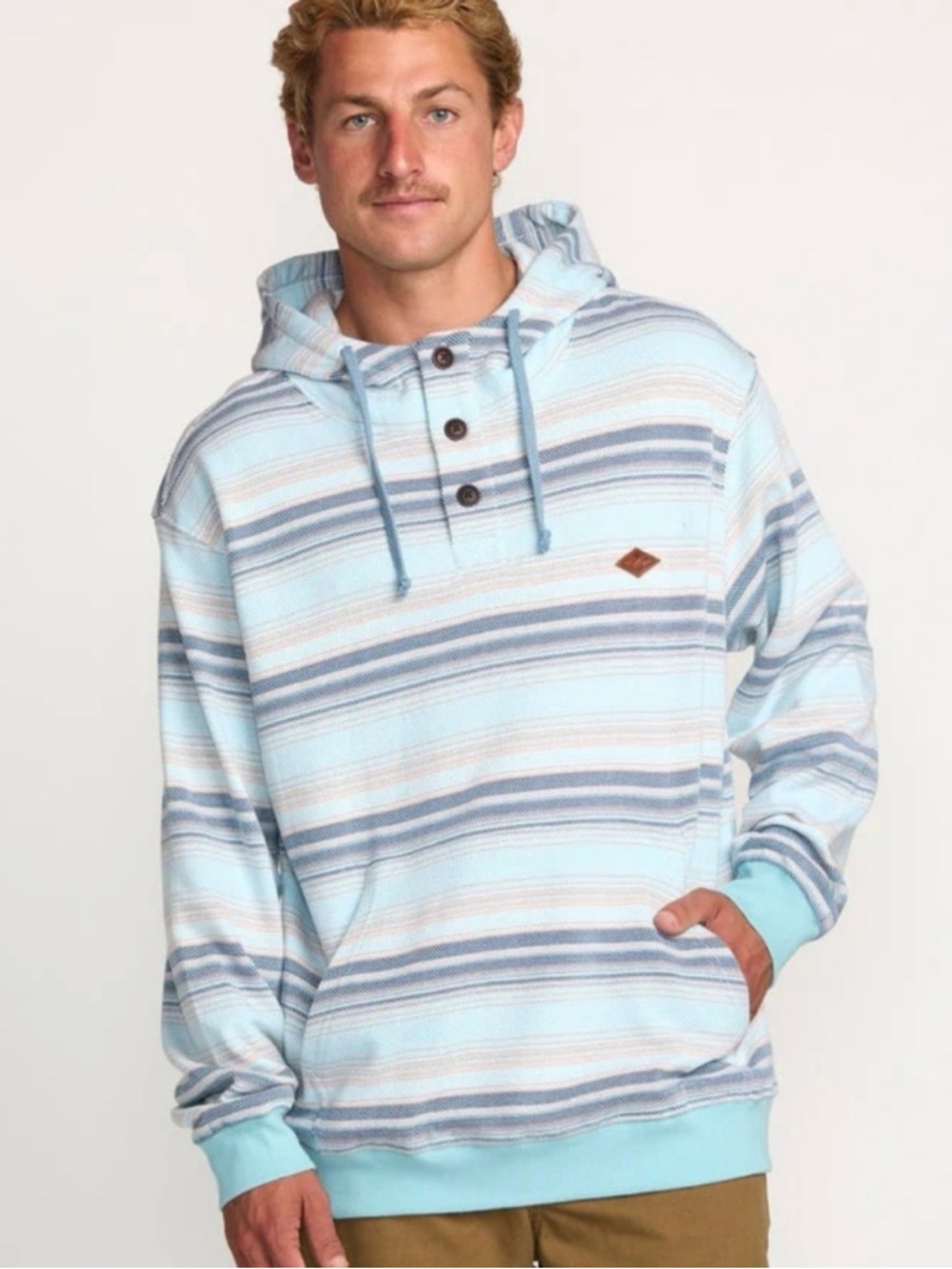 Billabong Rancho Pullover Striped Pastel Blue Hoodie S L NWT